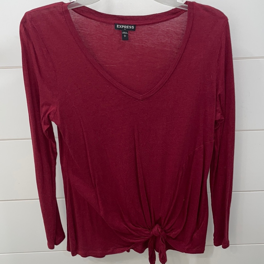 Express sheer long sleeve knot tee womens small